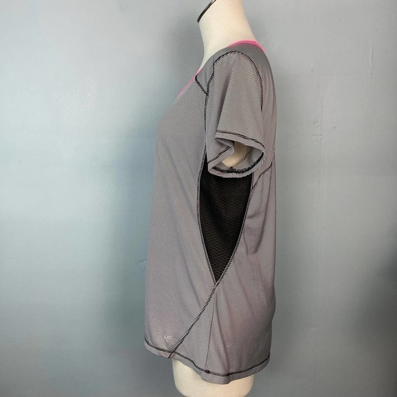 Hannah H2 Black Pink Striped Breathable Mesh Inset Short Sleeve Shirt Size L - Picture 8 of 12